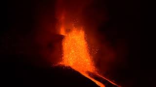 Lava fountain close-up La Palma volcano eruption 27 Sep 2021