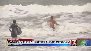 Surf getting rough in Isle of Palms, South Carolina