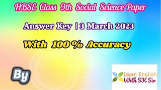 HBSE Class 9th Social Science Paper Answer Key 3 March 2023 | Haryana Board Class 9 SS Paper Solved