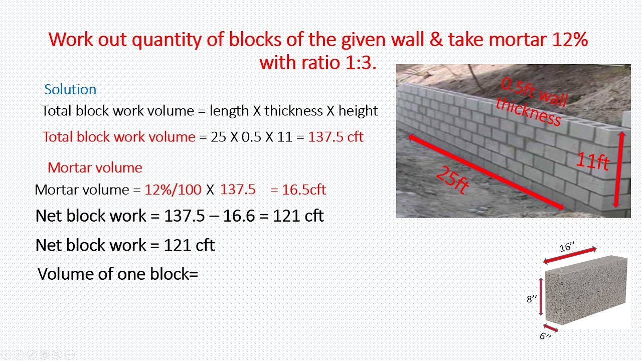 How To Calculate Number Of Block In Wall. Also Motor Ratio Cement ...