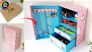 How to make a jewelry organizer with a shoe box/DIY  jewelry box from a shoe cardboard box/craft