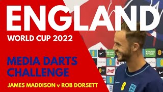 ENGLAND: James Maddison Plays Darts Against Sky Sports' Rob Dorsett in the Media Darts Challenge