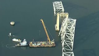 Largest crane on Eastern Seaboard arrives at site of Francis Scott Key Bridge collapse