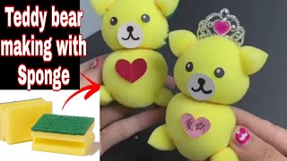 Sponge doll making || easy teddy bear making with sponge #teddybear #spongecraft