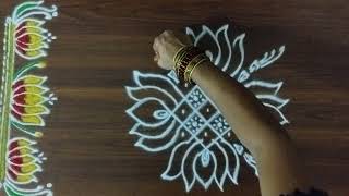 sravana masam easy lotus flower rangoli /easy lotus kolam /small rangoli with border /కమలం ముగ్గు