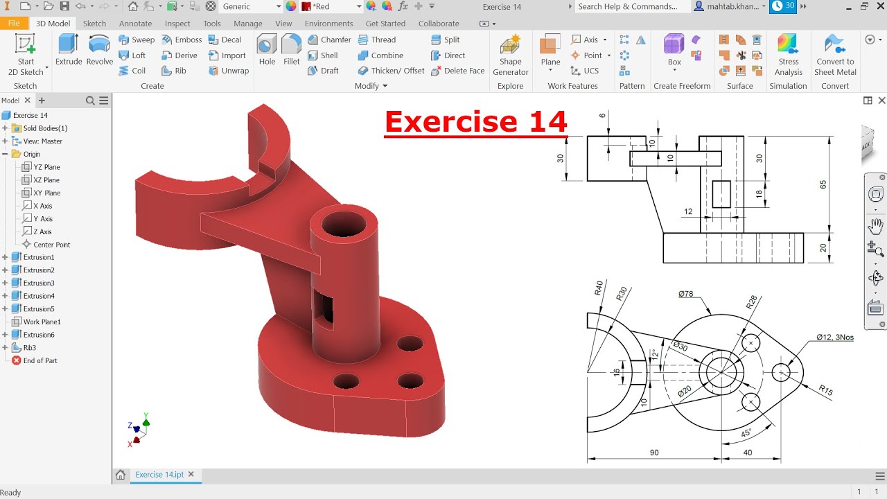 Autodesk Inventor 2021 Tutorial For Beginners Exercise 14 - YouTube