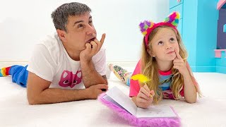 Nastya and papa compose their funny fictional stories