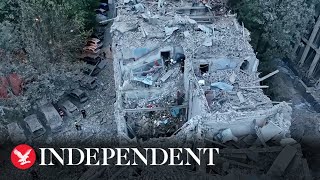 Devastating aftermath of deadly Lviv attack captured in drone footage