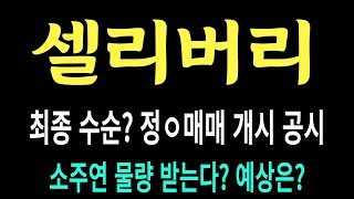 셀리버리 주가/최종 수순? 정ㅇ매매 개시 공시/소주연이 물량 받는다? 예상은? #셀리버리 #셀리버리 주가 #셀리버리 전망 #셀리버리 주식