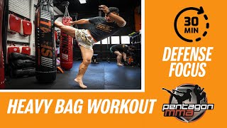 Intense 30 Minute Muay Thai Kickboxing Heavy Bag Workout Focused on Defense! #35