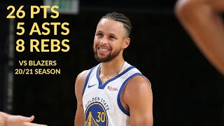 Stephen Curry 26 Pts 8 Rebs 5 Asts Highlights ve Portland Trail Blazers | NBA  20/21 Season