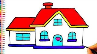 Drawing House From Shapes | Colouring House For Kids | House Painting