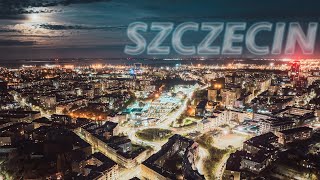 Szczecin - nocny widok na miasto z drona, Pogodno