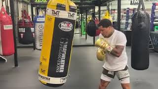 Gervonta Tank Davis hitting the bag with purpose as he prepares for Santa Cruz