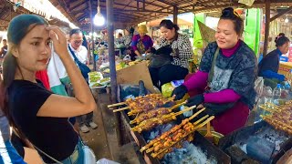 Walk Around Countryside Street Food in Kandal Province Food Market, Cambodia