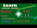 how to use listbox,labels and button in visual basic 2010,2012,2013,2015,2017