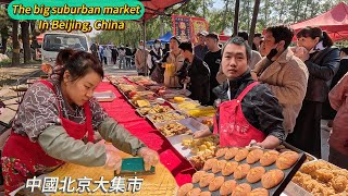 Beijing, China, huge suburban market, lots of street food, rare roasted sweet potatoes/4k