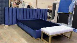 Modern luxury channel tufted extended headboard bed