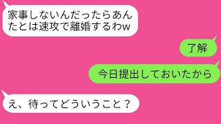 【LINE】夫婦喧嘩の度に離婚を切り出すわがまま嫁「家事しないなら離婚ねw」→旦那が要求通りに手続きを進めておいた結果、予想外の展開が待っていたw