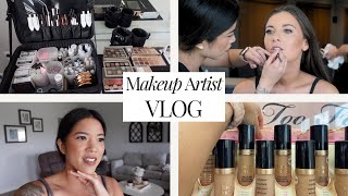 MAKEUP ARTIST VLOG: 8 person wedding, bridal previews + kit prep