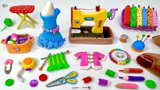 DIY How To Make Polymer Clay Miniature Sewing Machine Set | Doll dress |Sewing Tools and Accessories