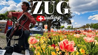 Walking Tour in The City Of Zug Old Town Natural City Sounds (Switzerland)