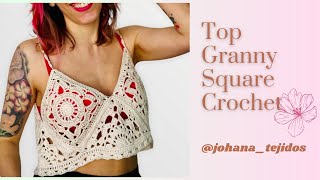 Top lindo y fácil de grannys tejido a crochet. T-shirt, crochet top tutorial. Tutorial paso a paso