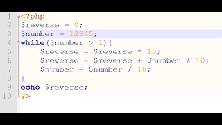 Reverse the number without using inbuilt function in PHP (Hindi).