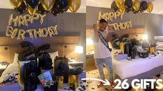 I Got My Bf 26 GIFTS For His 26th BIRTHDAY! | SURPRISE HOTEL SETUP🎉