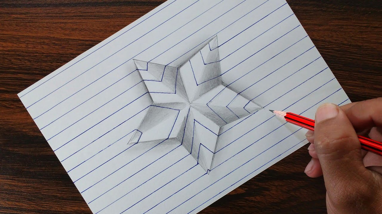 Very Easy!! 3D Star On Line Paper - Trick Art Drawing - YouTube