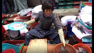 (통영) 손에 모터 달린 이모님의 도다리 회뜨기 A flounder Sashimi [맛있겠다 Yummy]