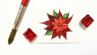 How to paint a Holiday Poinsettia STEP BY STEP » Beginner watercolor Christmas card painting ideas