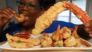 BEER BATTERED KING CRAB AND SHRIMP COOKING AND EATING