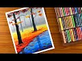Oil Pastel Landscape Drawing - step by step easy Forest scenery Painting with Oil Pastel