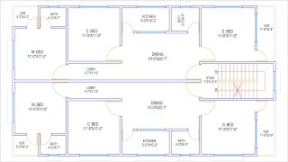 HOUSE PLAN DESIGN | EP 213 | 1800 SQUARE FEET TWO-UNIT HOUSE PLAN | LAYOUT PLAN