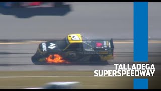 Jordan Anderson wrecks after truck catches fire at Talladega