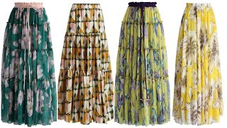 Most beautiful lightweight chiffon \u0026 georgette floral printed colourful maxi skirts designs ideas