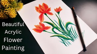 Bright and Beautiful Acrylic Flower Painting🌹Easy One Stroke Flower Painting #42🌹#viralvideo #art