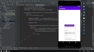Show Popup menu items in android studio programmatically