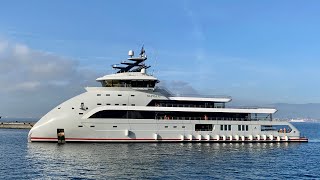 Olivia O, 88m Ulstein built yacht docking in Gibraltar