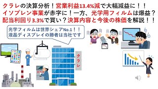 クラレの決算分析！営業利益13.4%減で大幅減益に！！イソプレン事業が赤字に！一方、光学用フィルムは爆益？配当利回り3.3%で買い？決算内容と今後の株価を解説！！