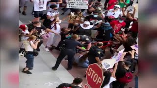 Protester's video shows police officer pushing woman in Fort Lauderdale, crowd reacts