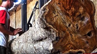 Amazing saw long logs in the sawmill - Teak Wood Cutting tool
