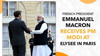 French President Emmanuel Macron receives PM Modi at Elysee in Paris