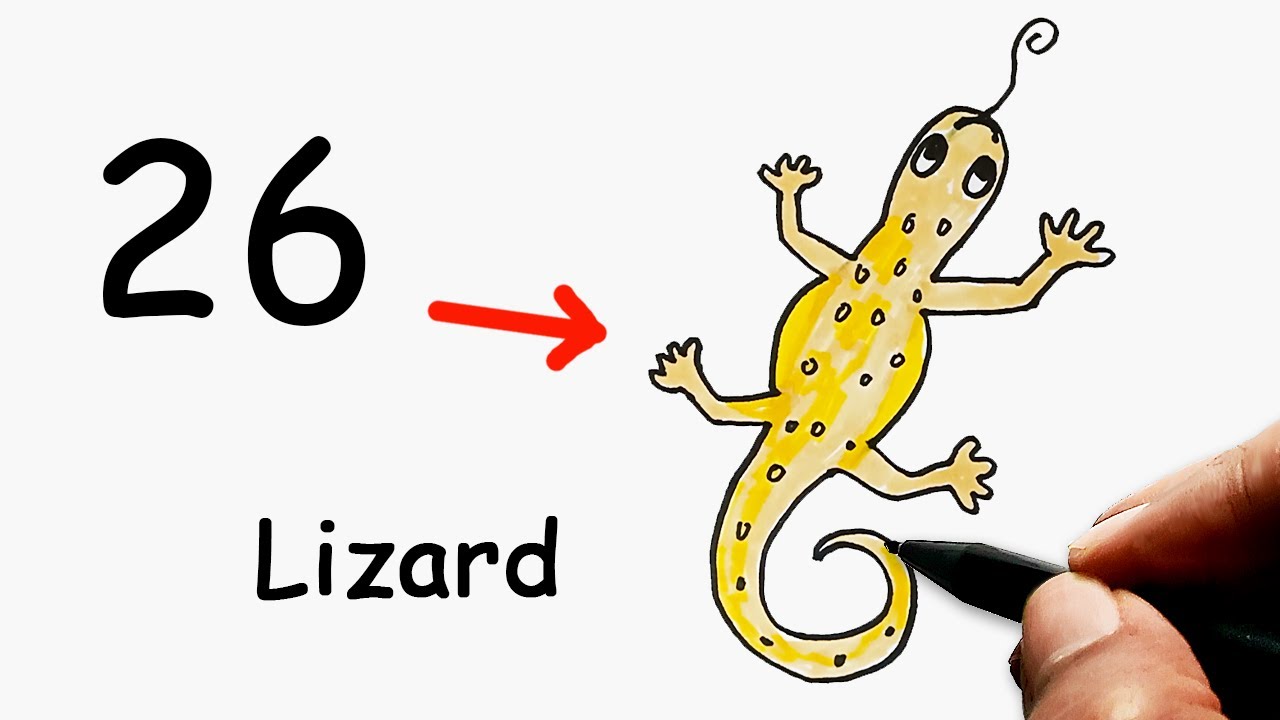 How To Turn Number 26 Into A Lizard Drawing How To Draw A Lizard For