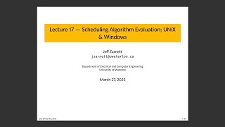 ECE 350 Lecture 17: Scheduling Algorithm Evaluation