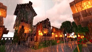 10 Hours of RELAXING Minecraft Sounds -  TOWN STREET w/ Rain and Thunderstorm (No Music)