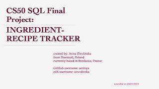 CS50 SQL Final project - Recipe-Ingredient Tracker