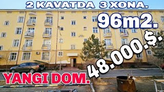 Урганч шахар марказида янги дом. 2 каватда 96м2. 3 хонали квартира 48.000.$. Мулжал : Вакзал ёнида.