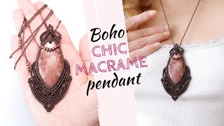 How to make boho style macrame pendant necklace with cabochon tutorial